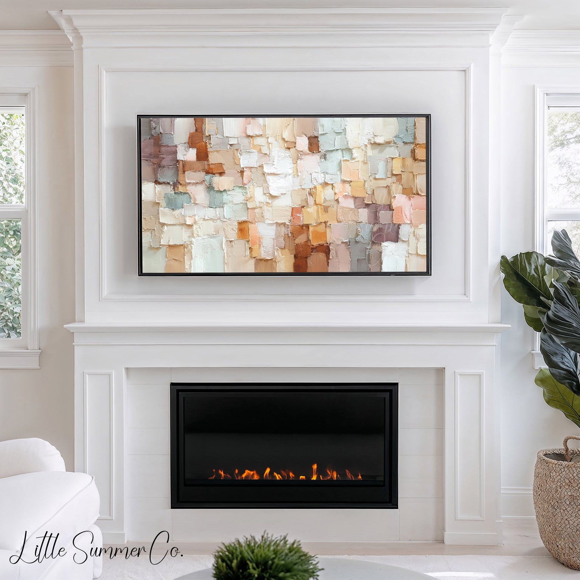 Neutral Mosaic Blocks Frame TV Art displayed on a TV