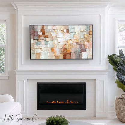 Neutral Mosaic Blocks Frame TV Art displayed on a TV
