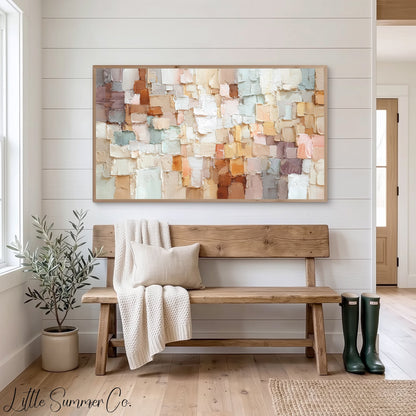 Neutral Mosaic Blocks Frame TV Art displayed on a TV