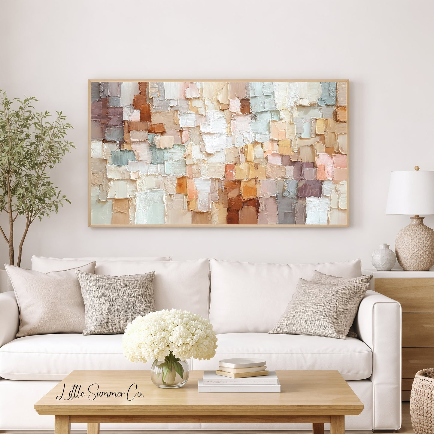 Neutral Mosaic Blocks Frame TV Art displayed on a TV