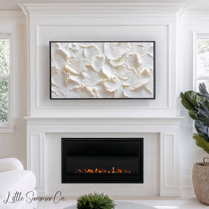 White Petal Relief Frame TV Art displayed on a TV