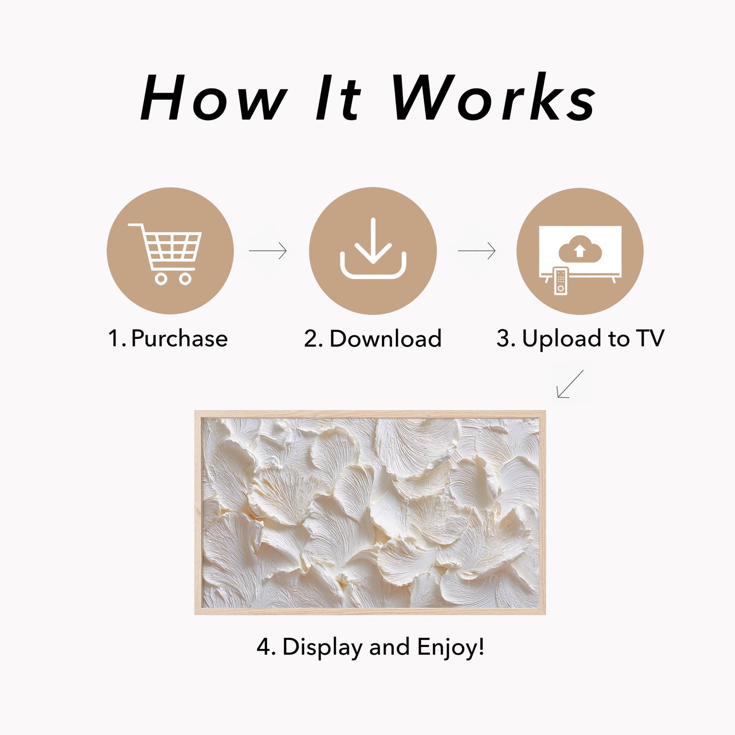 White Petal Relief Frame TV Art displayed on a TV