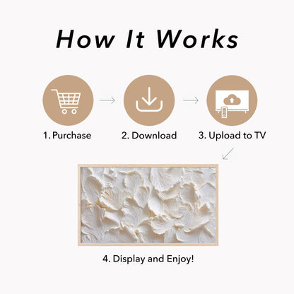 White Petal Relief Frame TV Art displayed on a TV