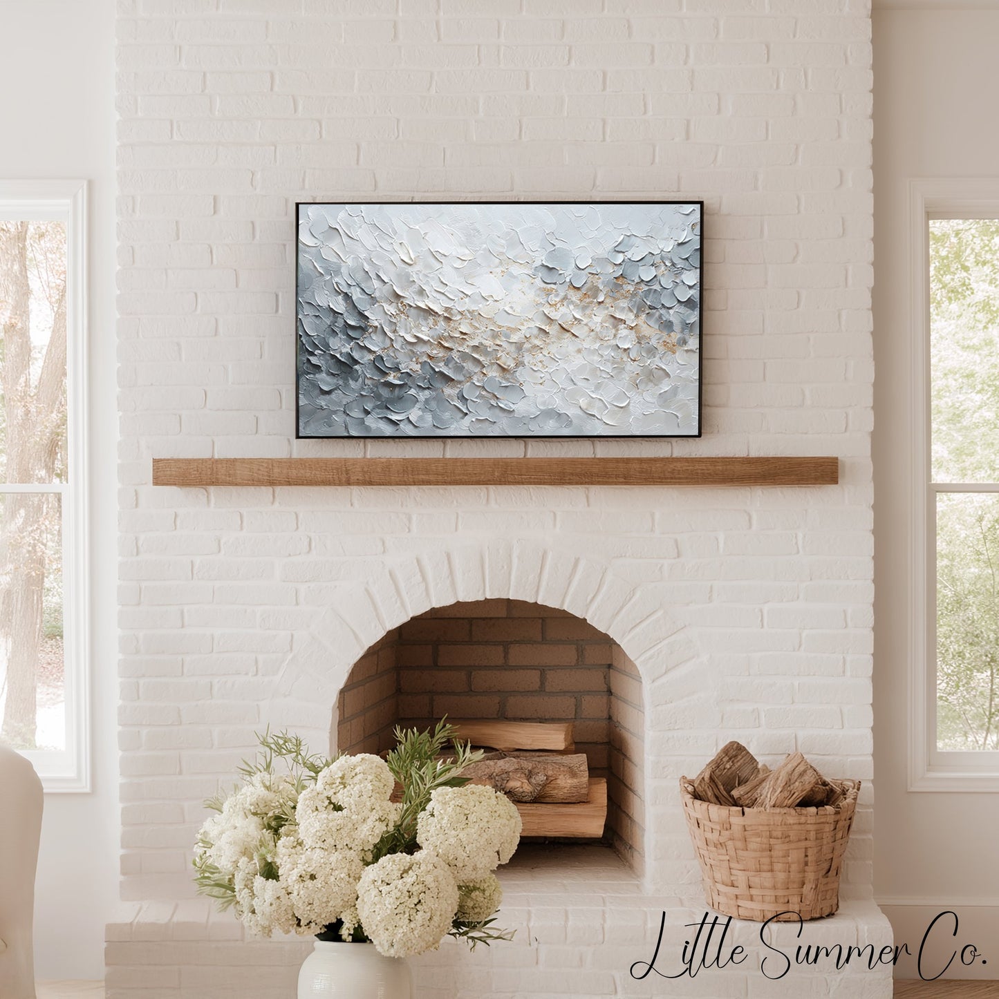 White and Gold Texture Frame TV Art displayed on a TV