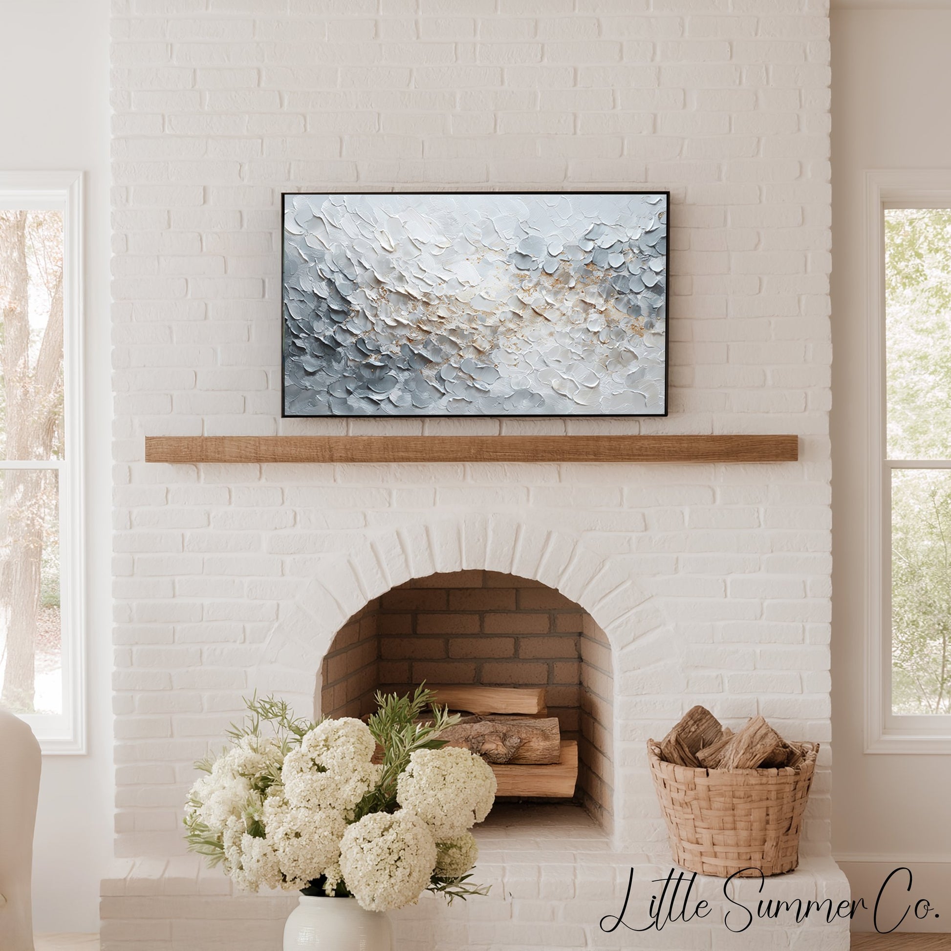 White and Gold Texture Frame TV Art displayed on a TV