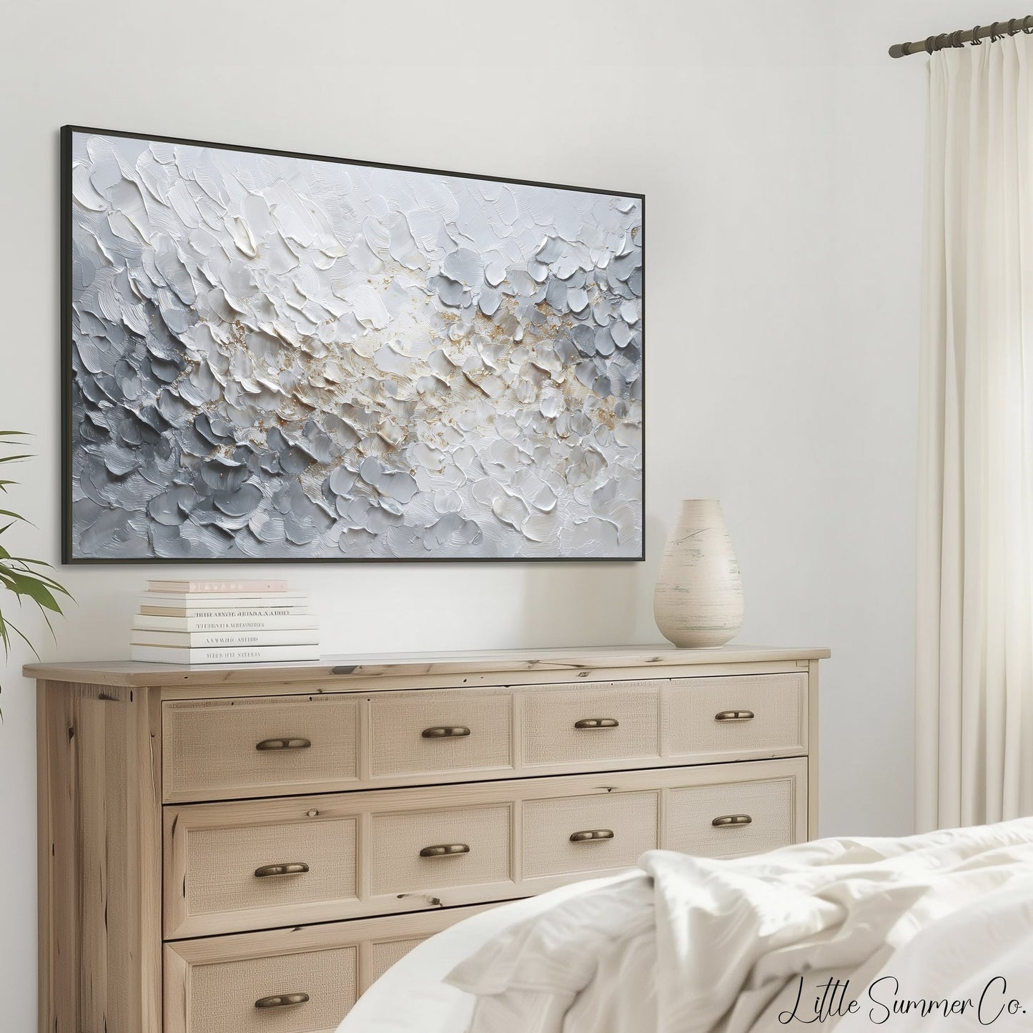 White and Gold Texture Frame TV Art displayed on a TV