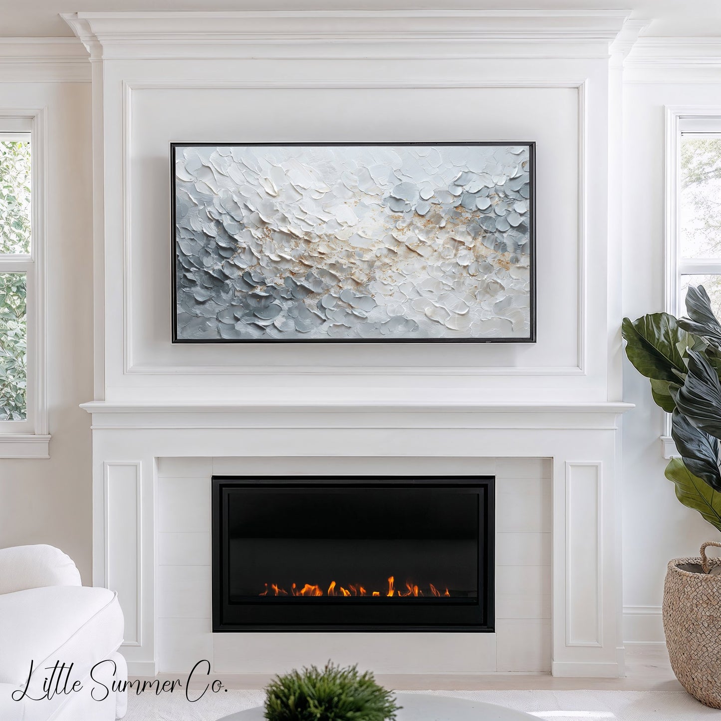 White and Gold Texture Frame TV Art displayed on a TV