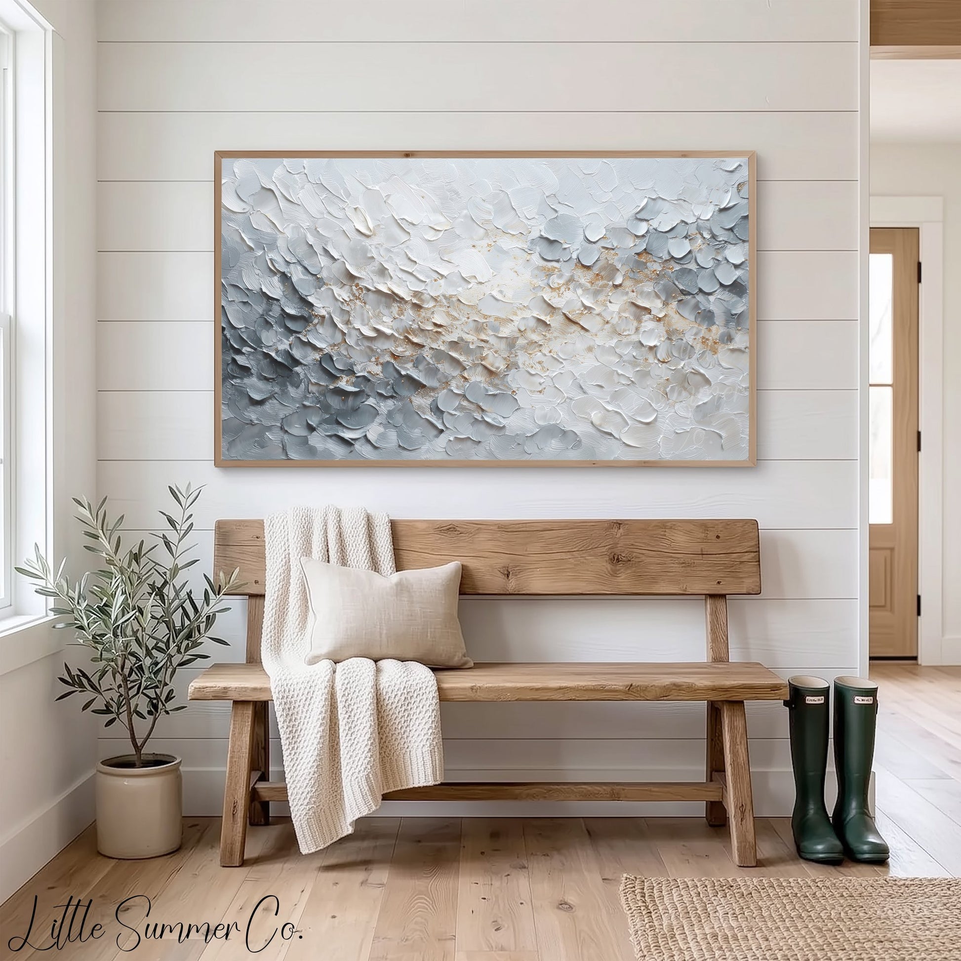 White and Gold Texture Frame TV Art displayed on a TV