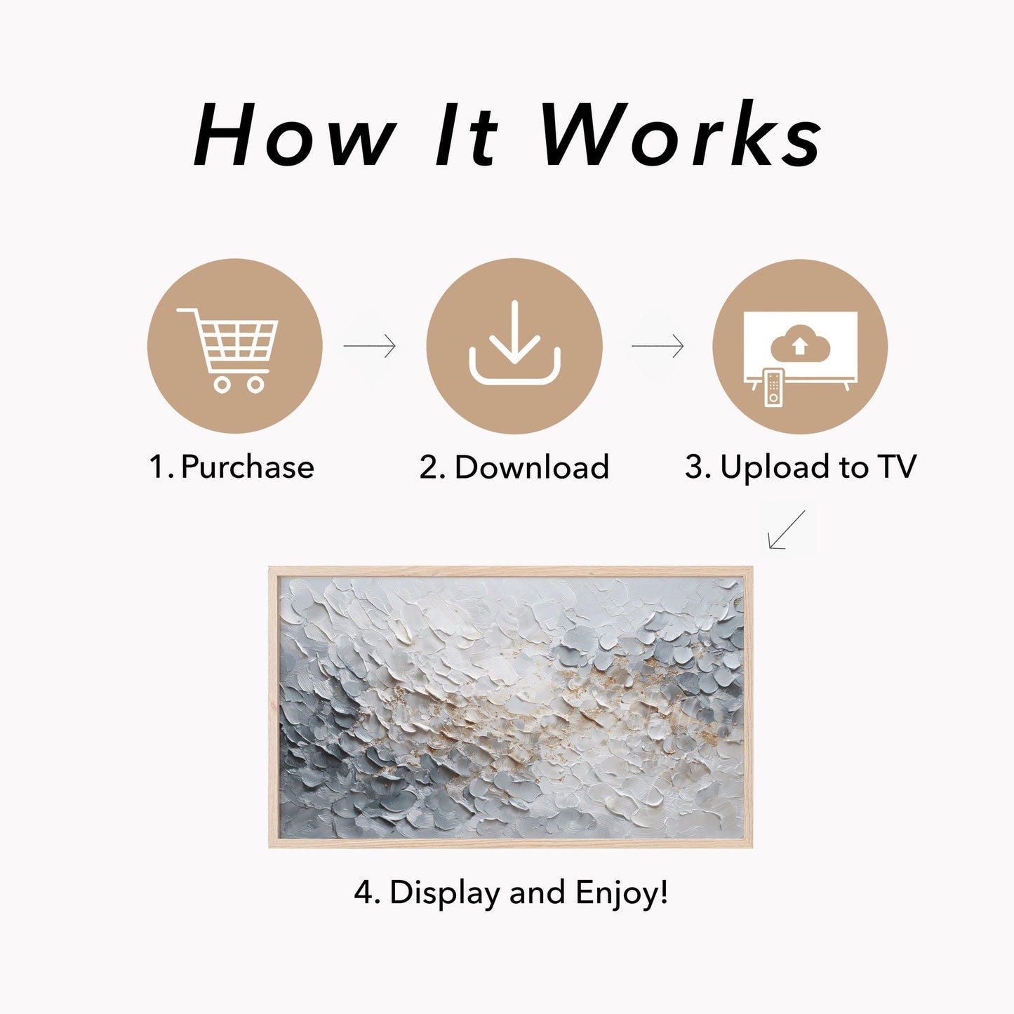 White and Gold Texture Frame TV Art displayed on a TV