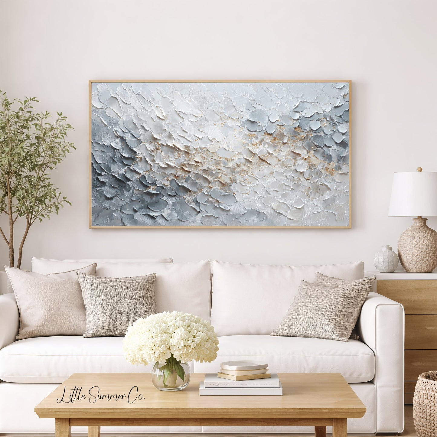 White and Gold Texture Frame TV Art displayed on a TV
