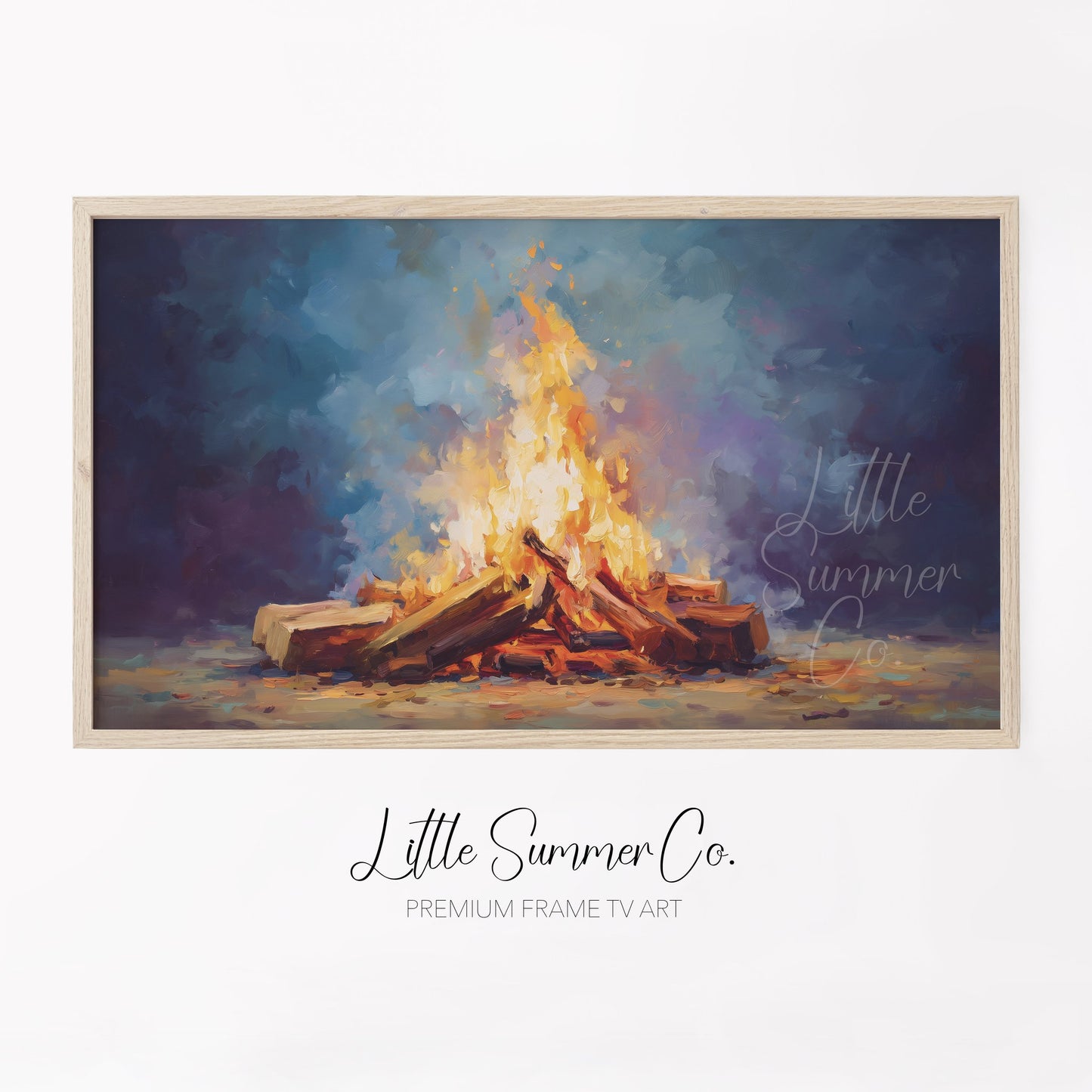 Glowing Campfire Logs Frame TV Art displayed on a TV