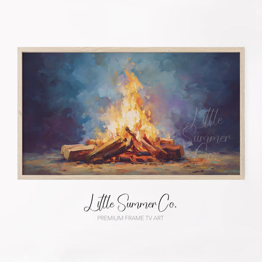 Glowing Campfire Logs Frame TV Art displayed on a TV
