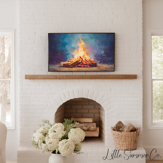 Glowing Campfire Logs Frame TV Art displayed on a TV