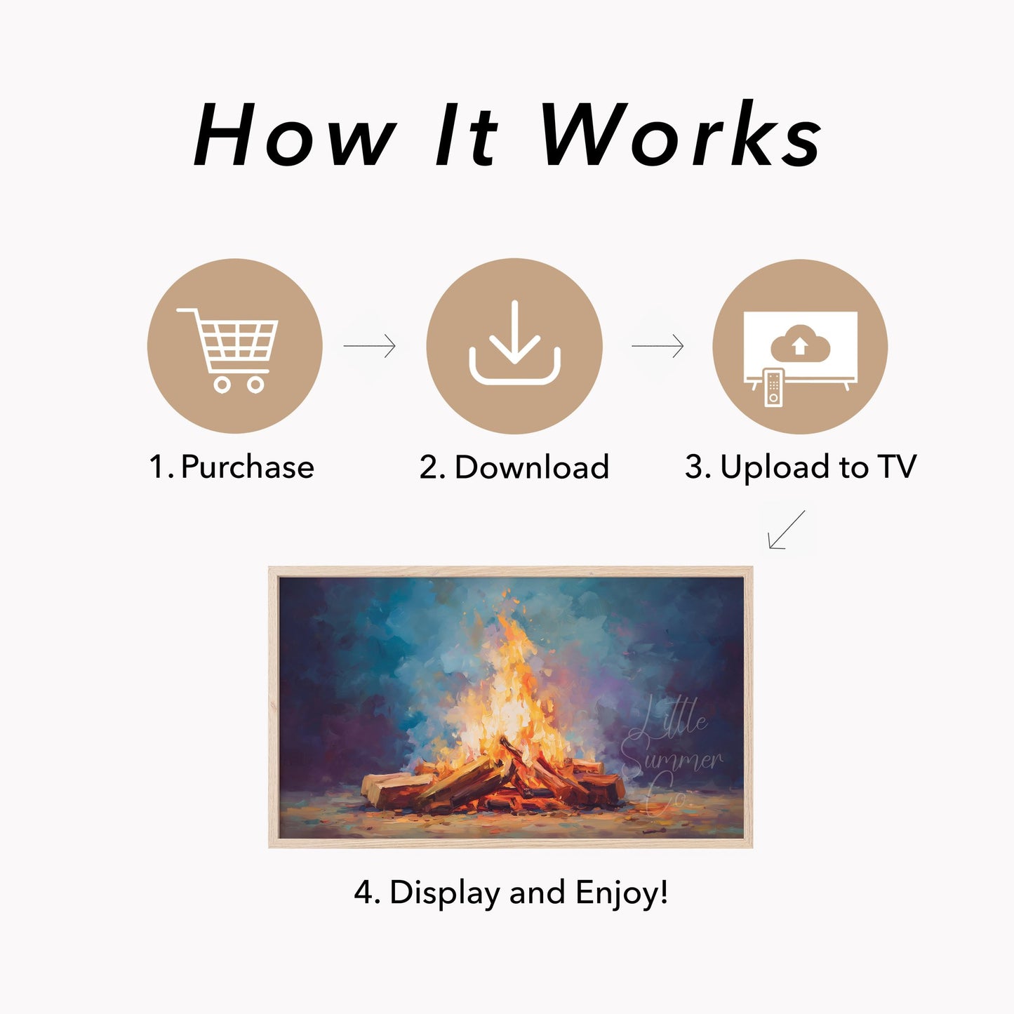 Glowing Campfire Logs Frame TV Art displayed on a TV