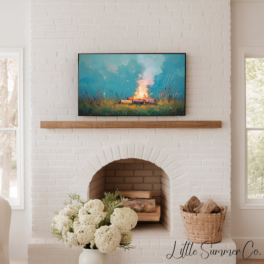 Campfire In Wildflower Meadow Frame TV Art displayed on a TV