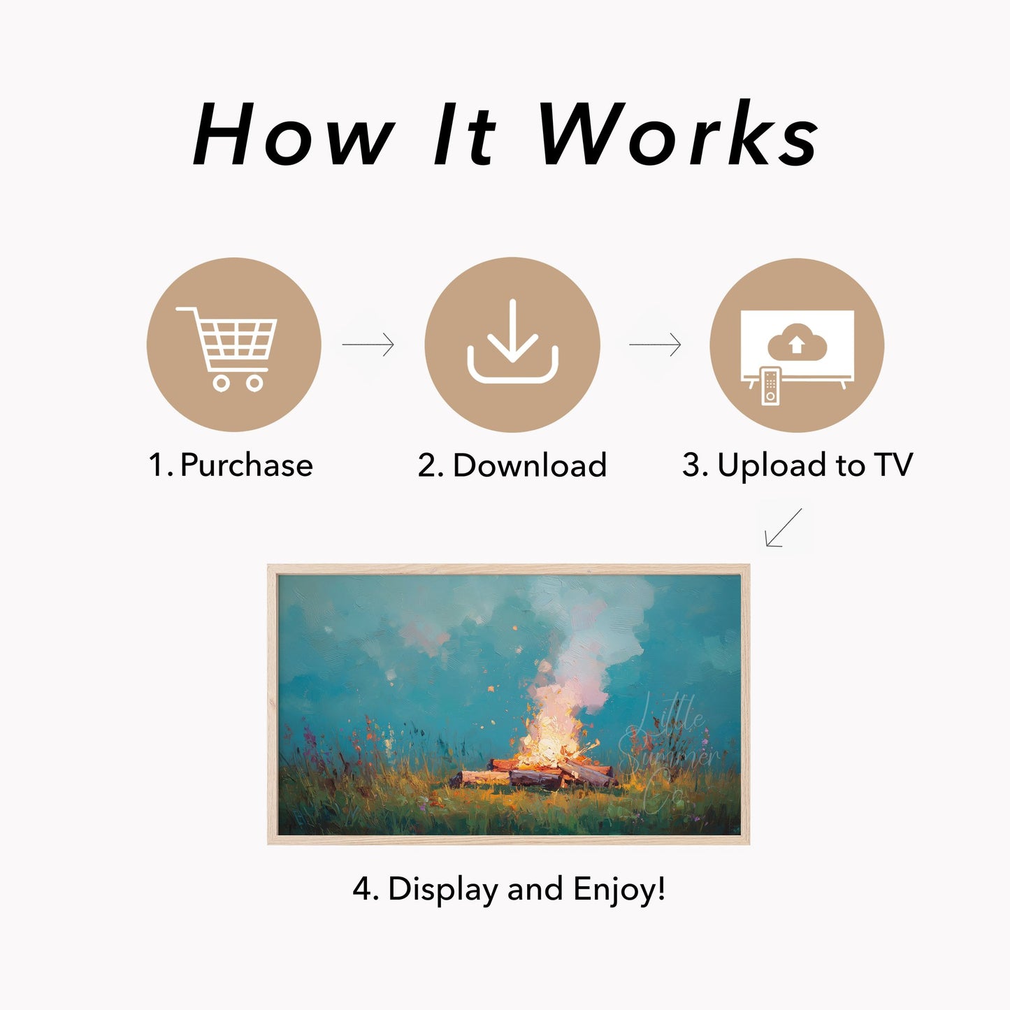 Campfire In Wildflower Meadow Frame TV Art displayed on a TV