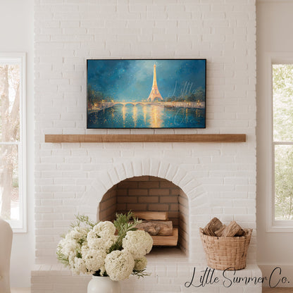Eiffel Tower Bridge Frame TV Art displayed on a TV