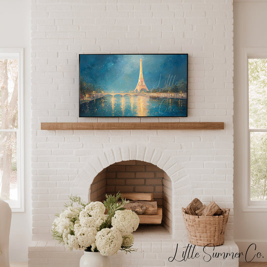 Eiffel Tower Bridge Frame TV Art displayed on a TV