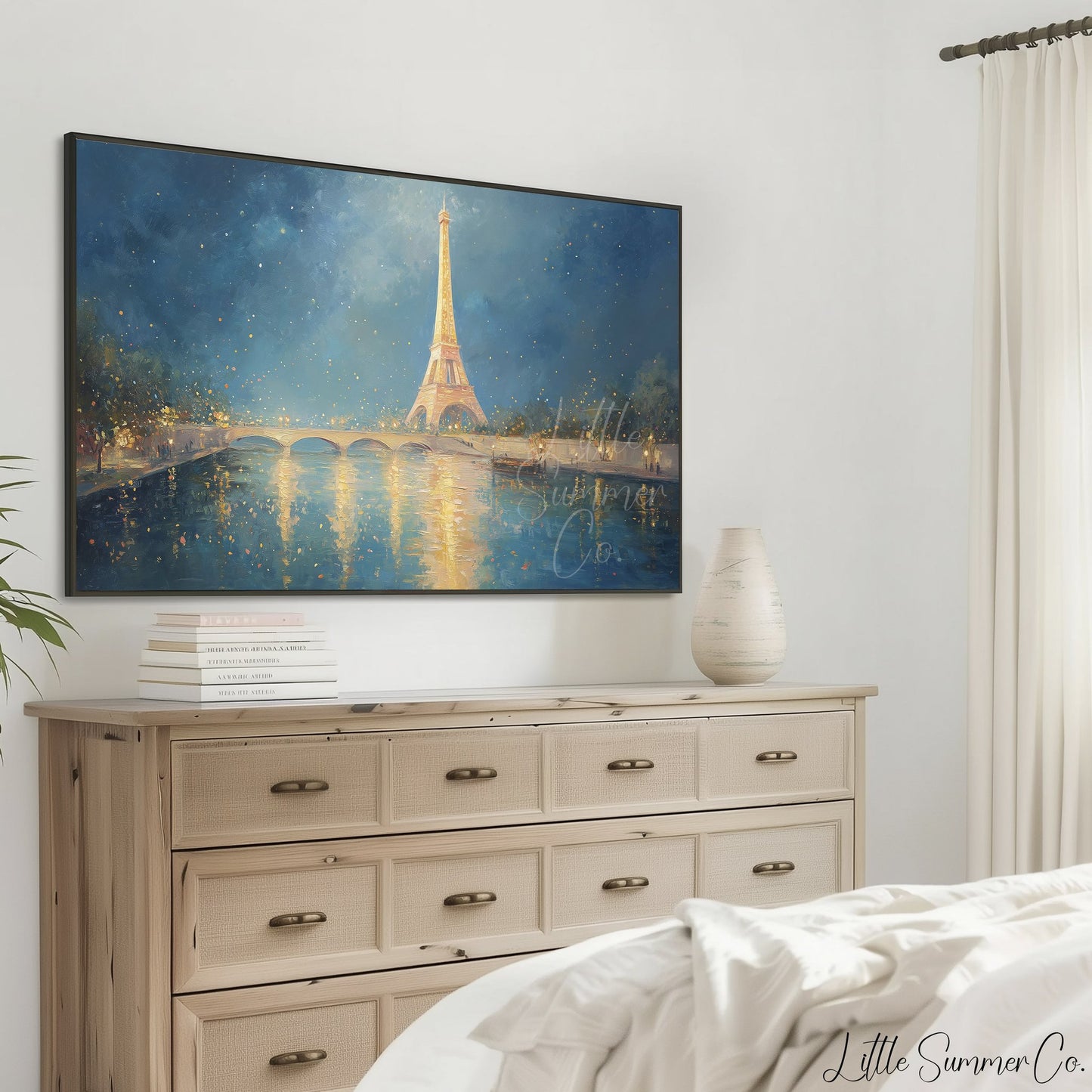 Eiffel Tower Bridge Frame TV Art displayed on a TV