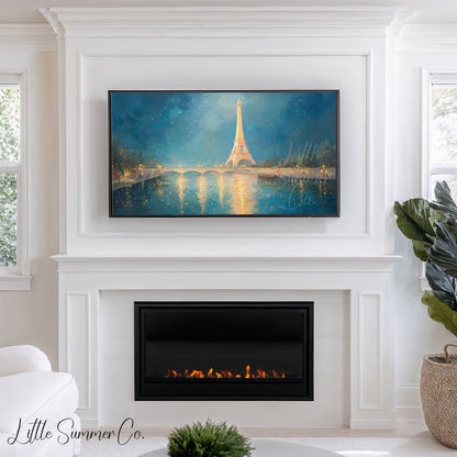 Eiffel Tower Bridge Frame TV Art displayed on a TV
