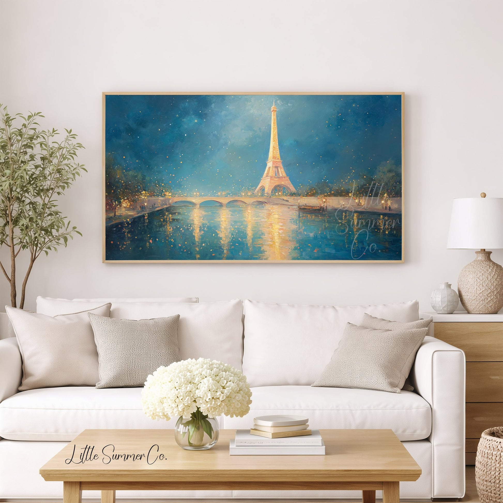 Eiffel Tower Bridge Frame TV Art displayed on a TV
