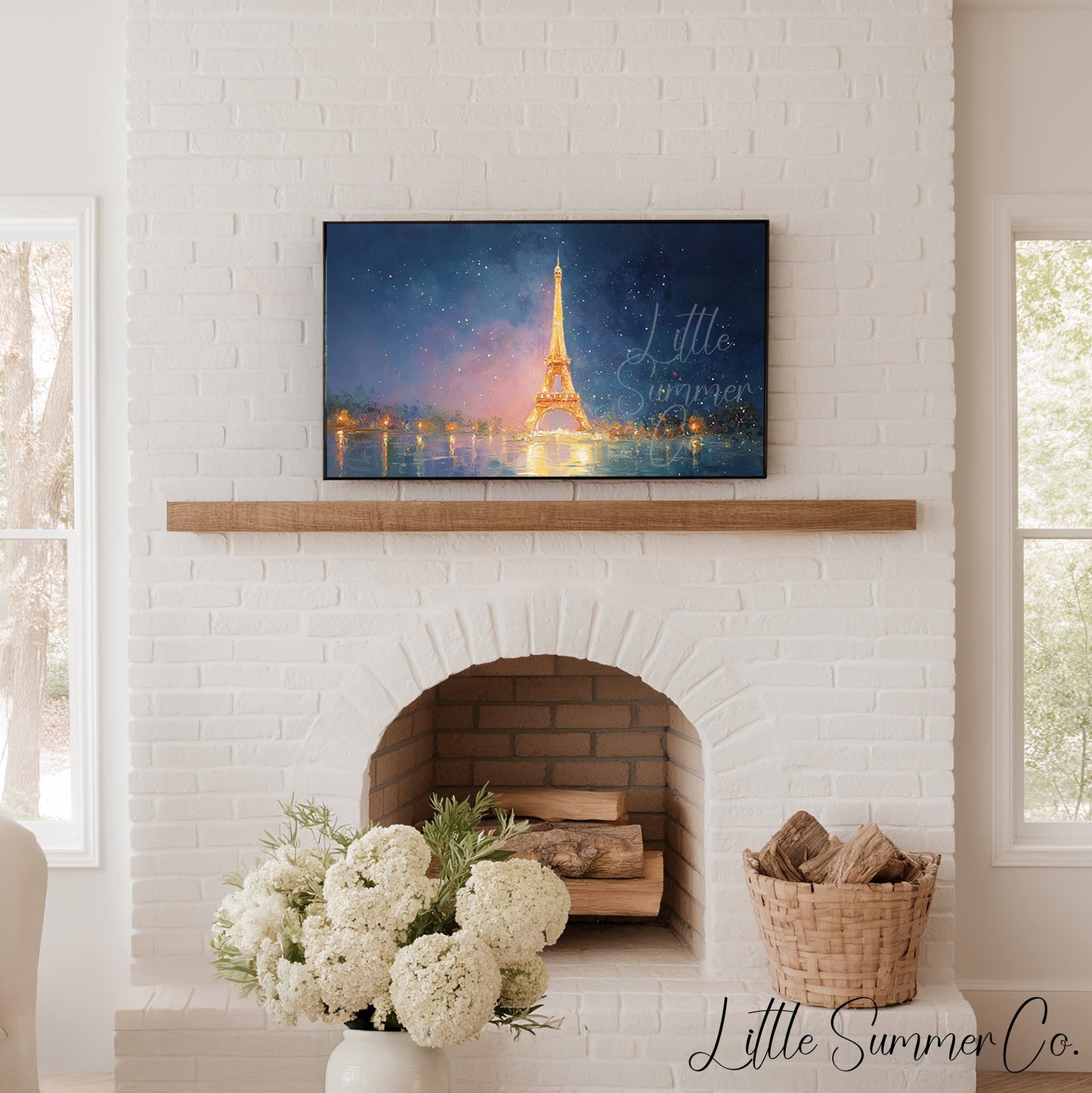 Eiffel Tower Reflections Frame TV Art displayed on a TV