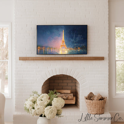 Eiffel Tower Reflections Frame TV Art displayed on a TV