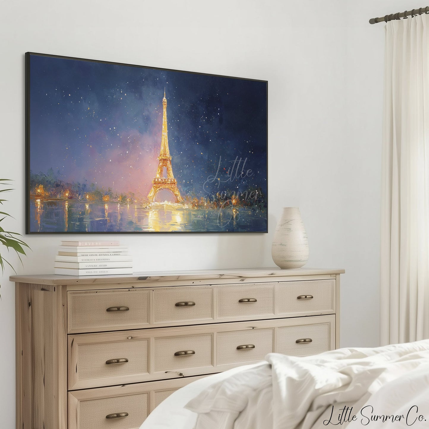 Eiffel Tower Reflections Frame TV Art displayed on a TV