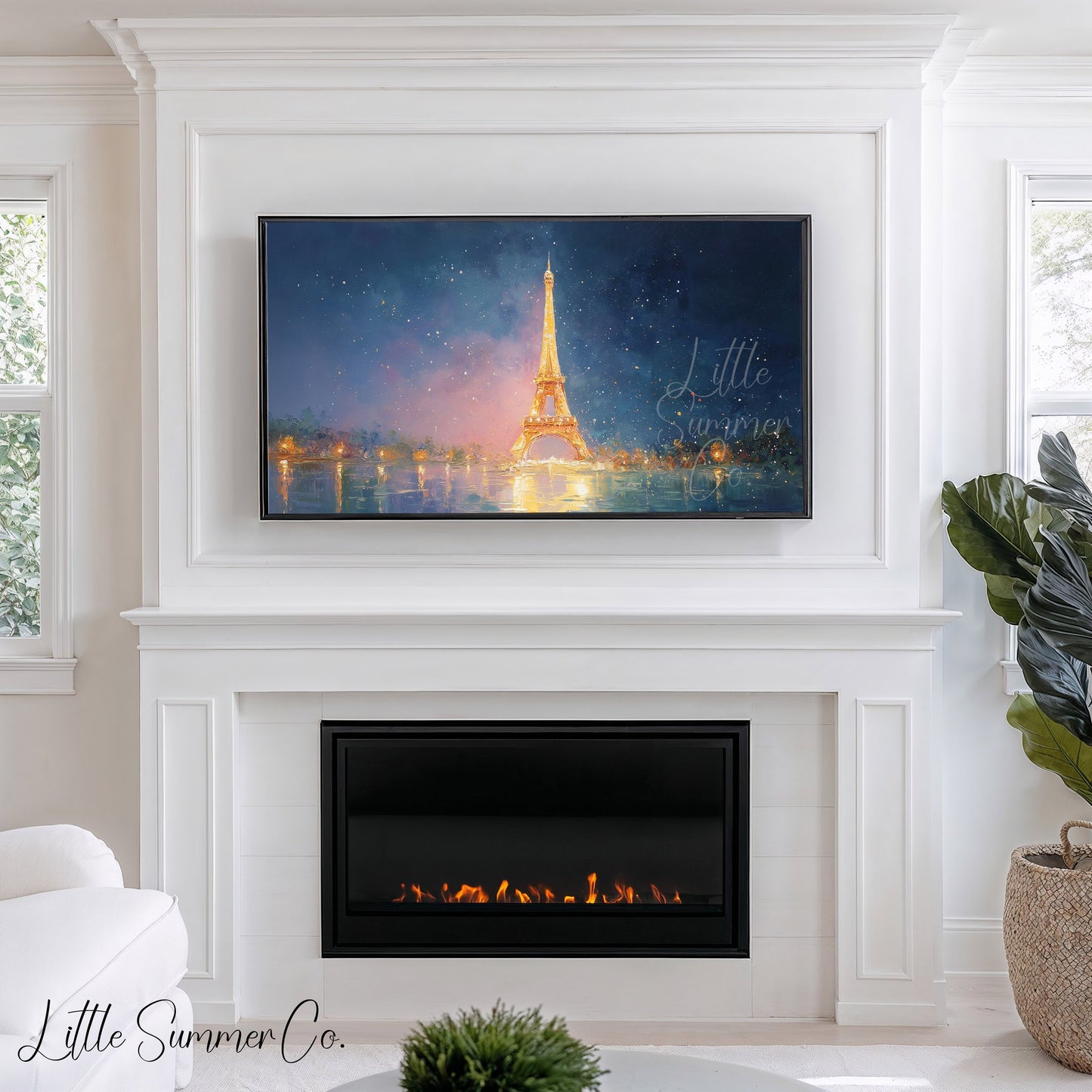 Eiffel Tower Reflections Frame TV Art displayed on a TV