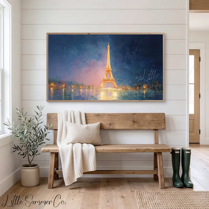Eiffel Tower Reflections Frame TV Art displayed on a TV