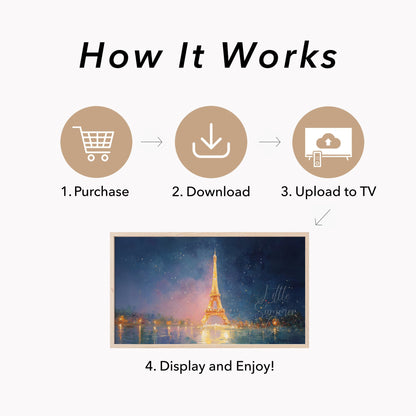 Eiffel Tower Reflections Frame TV Art displayed on a TV