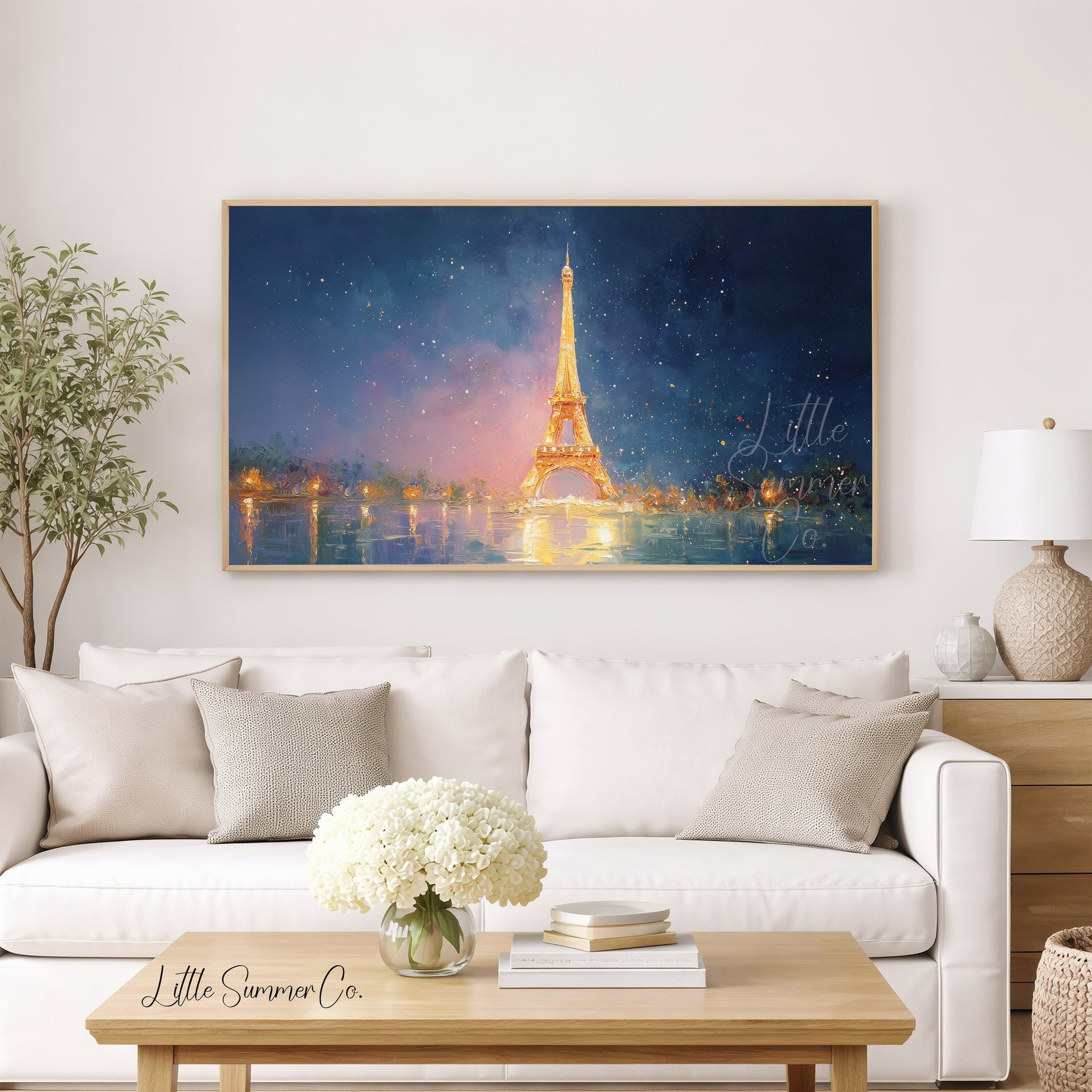Eiffel Tower Reflections Frame TV Art displayed on a TV
