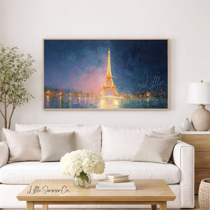 Eiffel Tower Reflections Frame TV Art displayed on a TV