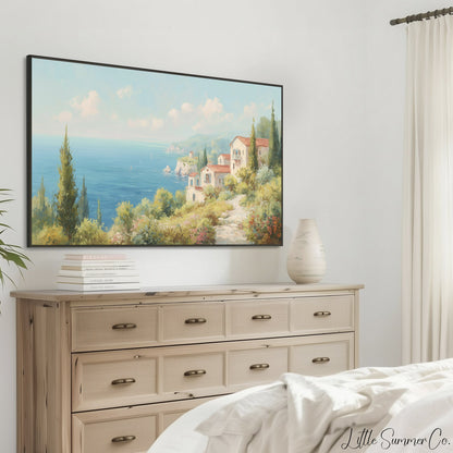 Coastal Villa Frame TV Art displayed on a TV