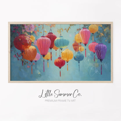 Colourful Hanging Lanterns Frame TV Art displayed on a TV