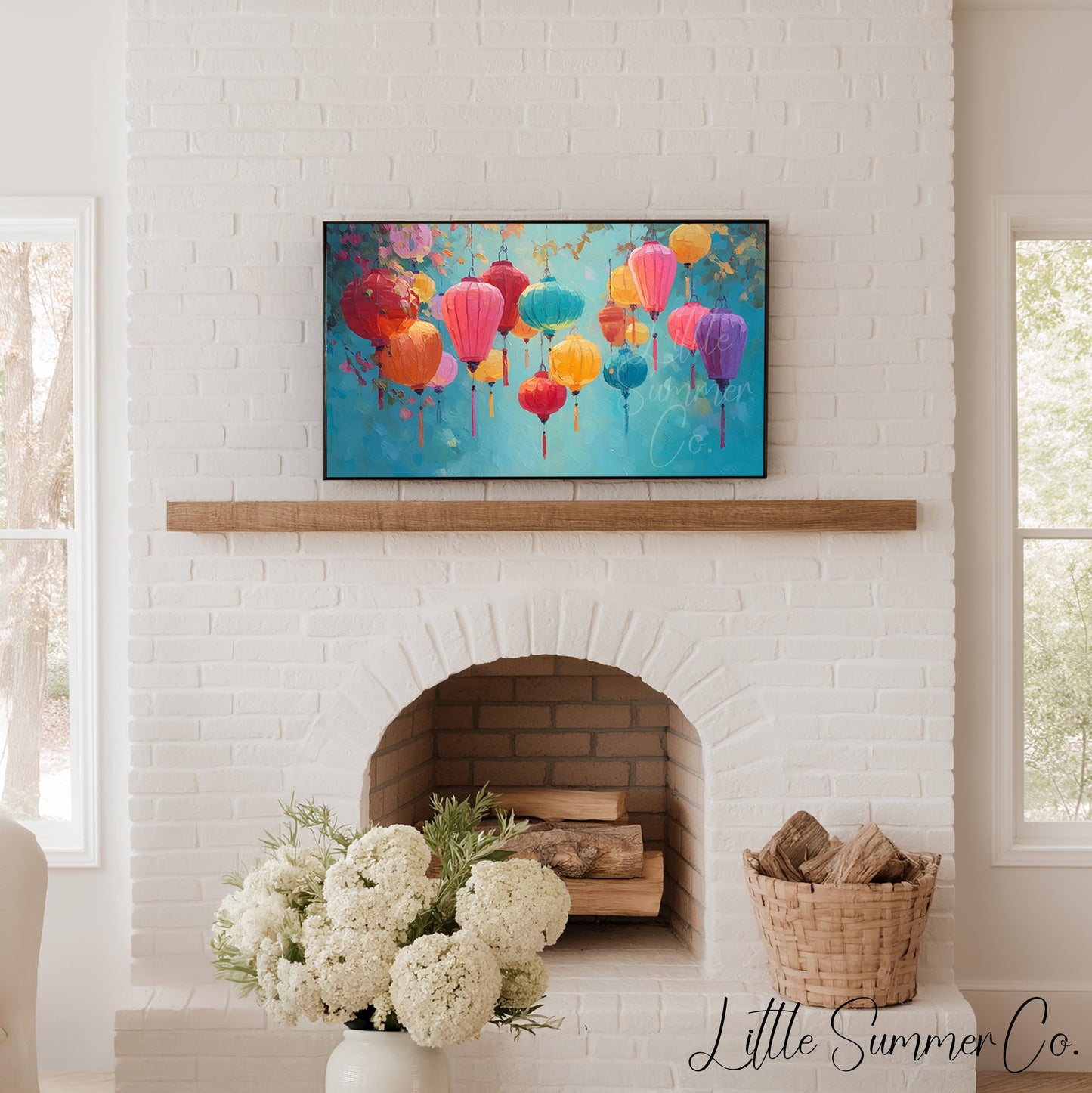 Colourful Hanging Lanterns Frame TV Art displayed on a TV