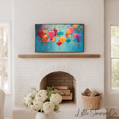 Colourful Hanging Lanterns Frame TV Art displayed on a TV