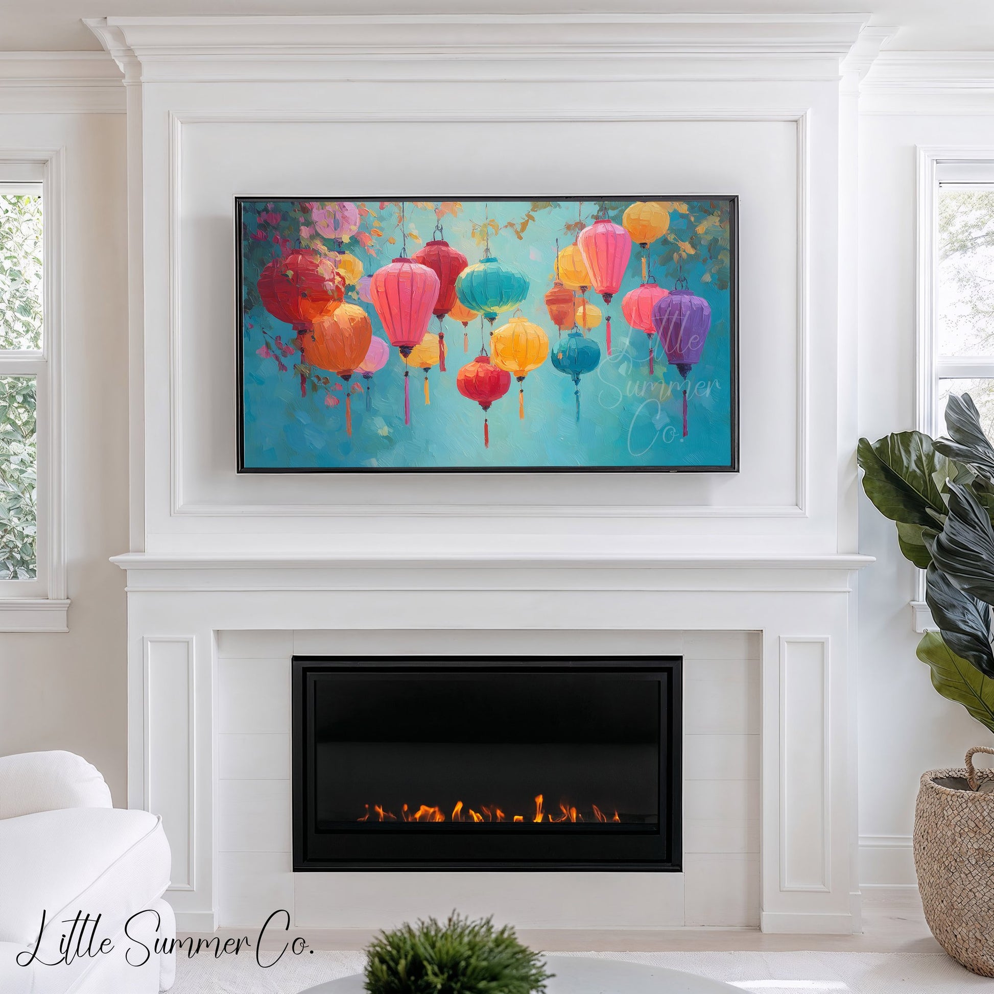 Colourful Hanging Lanterns Frame TV Art displayed on a TV