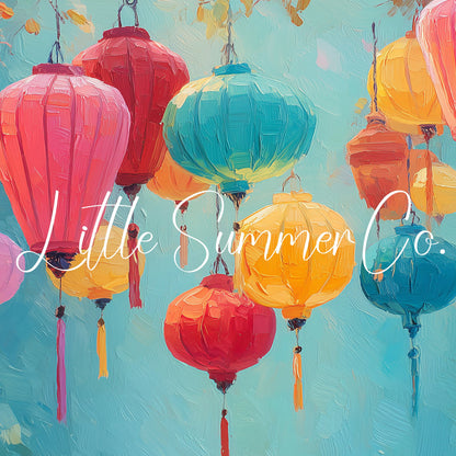 Colourful Hanging Lanterns Frame TV Art displayed on a TV