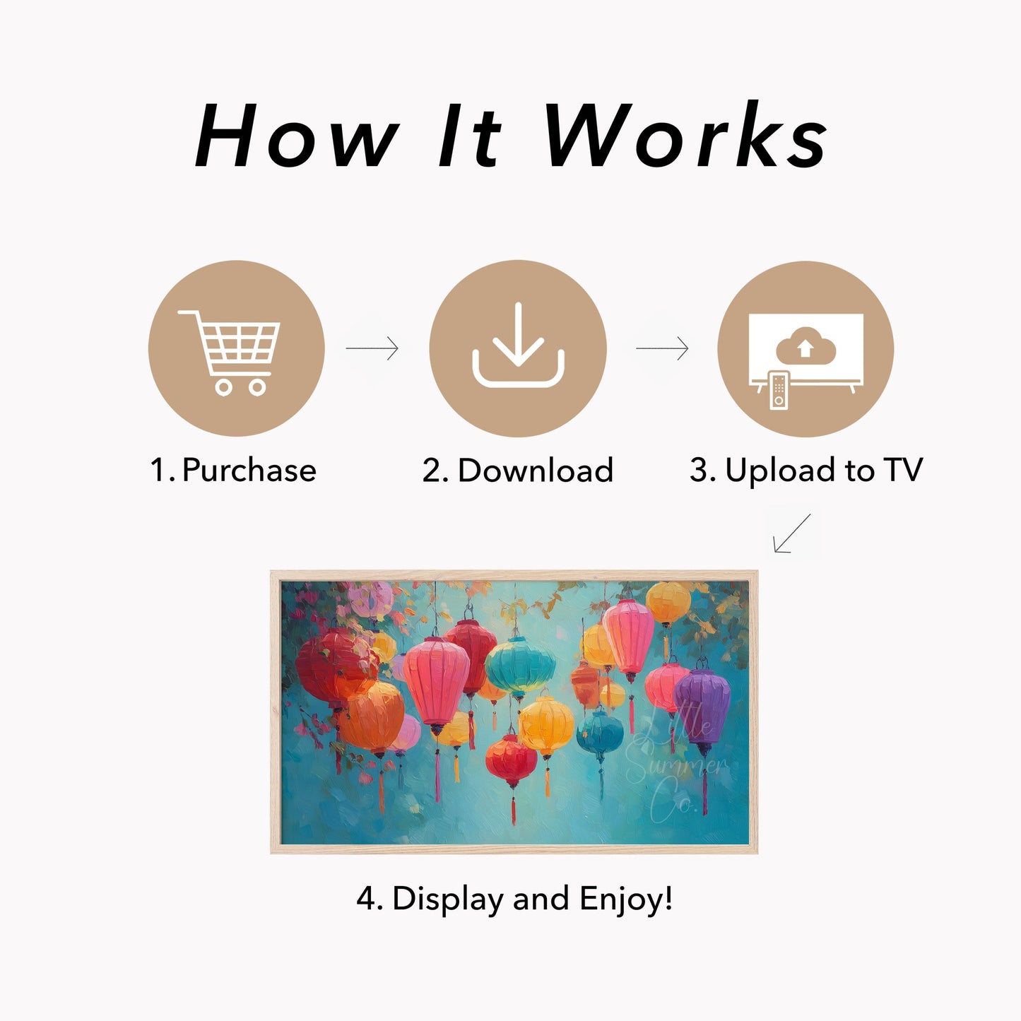 Colourful Hanging Lanterns Frame TV Art displayed on a TV
