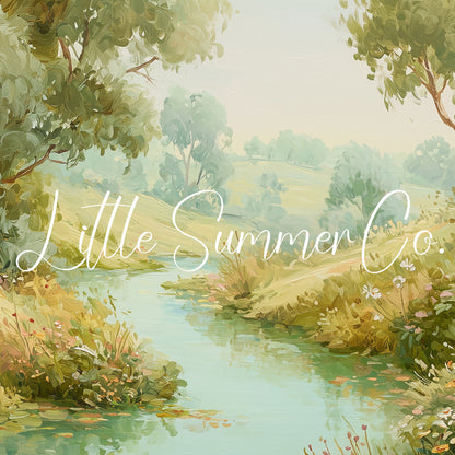 Countryside Stream and Wildflowers Frame TV Art displayed on a TV