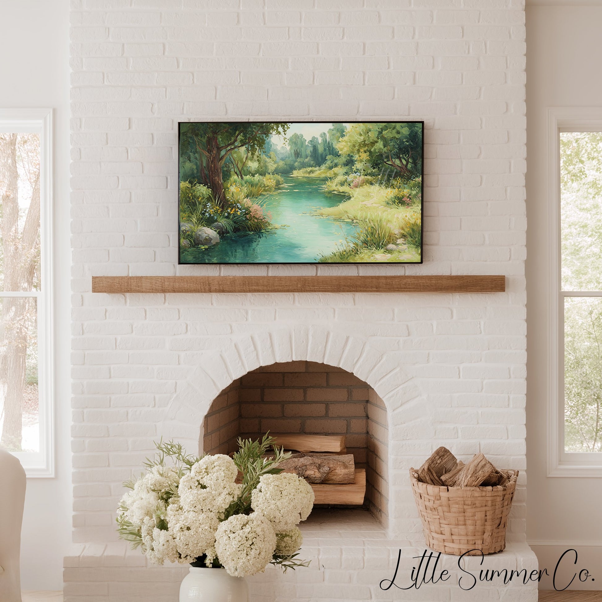Lush Garden River Frame TV Art displayed on a TV