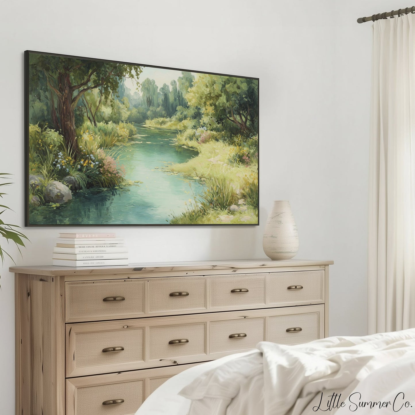 Lush Garden River Frame TV Art displayed on a TV