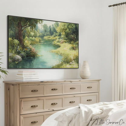 Lush Garden River Frame TV Art displayed on a TV