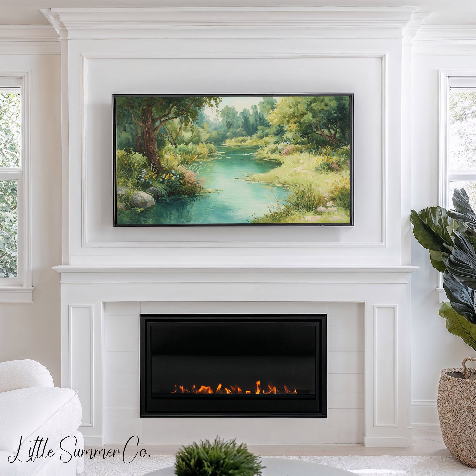 Lush Garden River Frame TV Art displayed on a TV