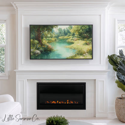 Lush Garden River Frame TV Art displayed on a TV
