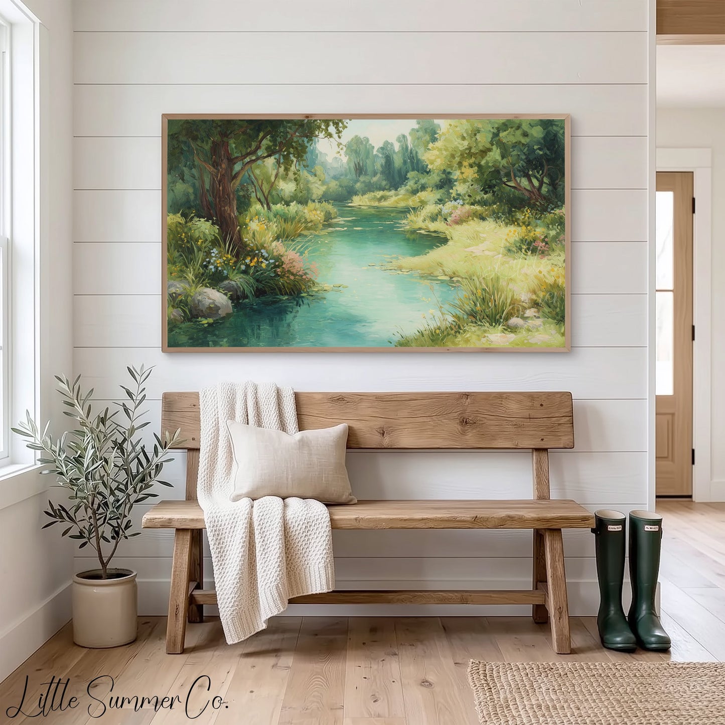 Lush Garden River Frame TV Art displayed on a TV