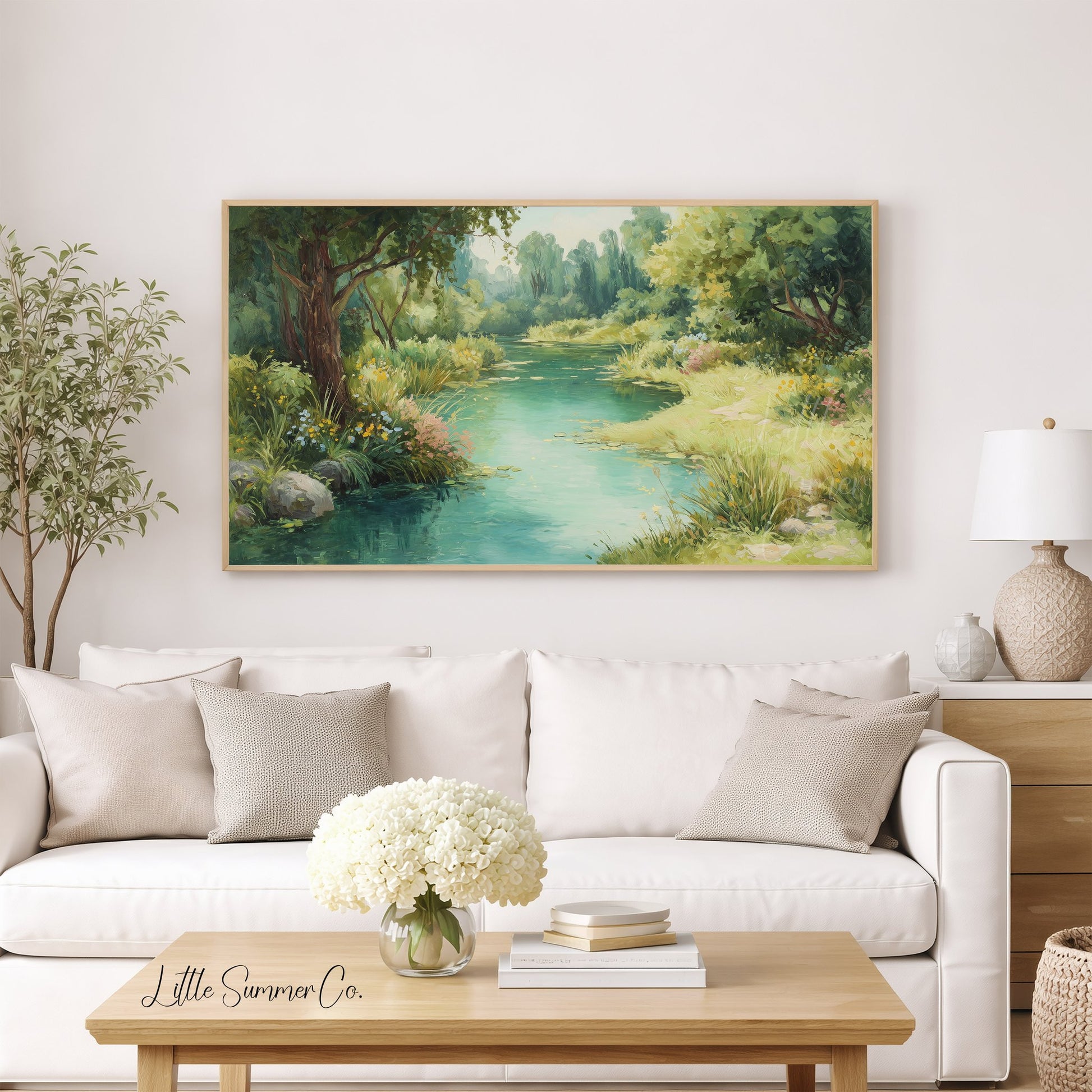 Lush Garden River Frame TV Art displayed on a TV