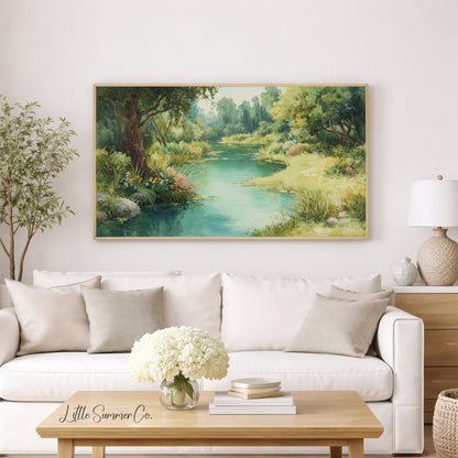 Lush Garden River Frame TV Art displayed on a TV