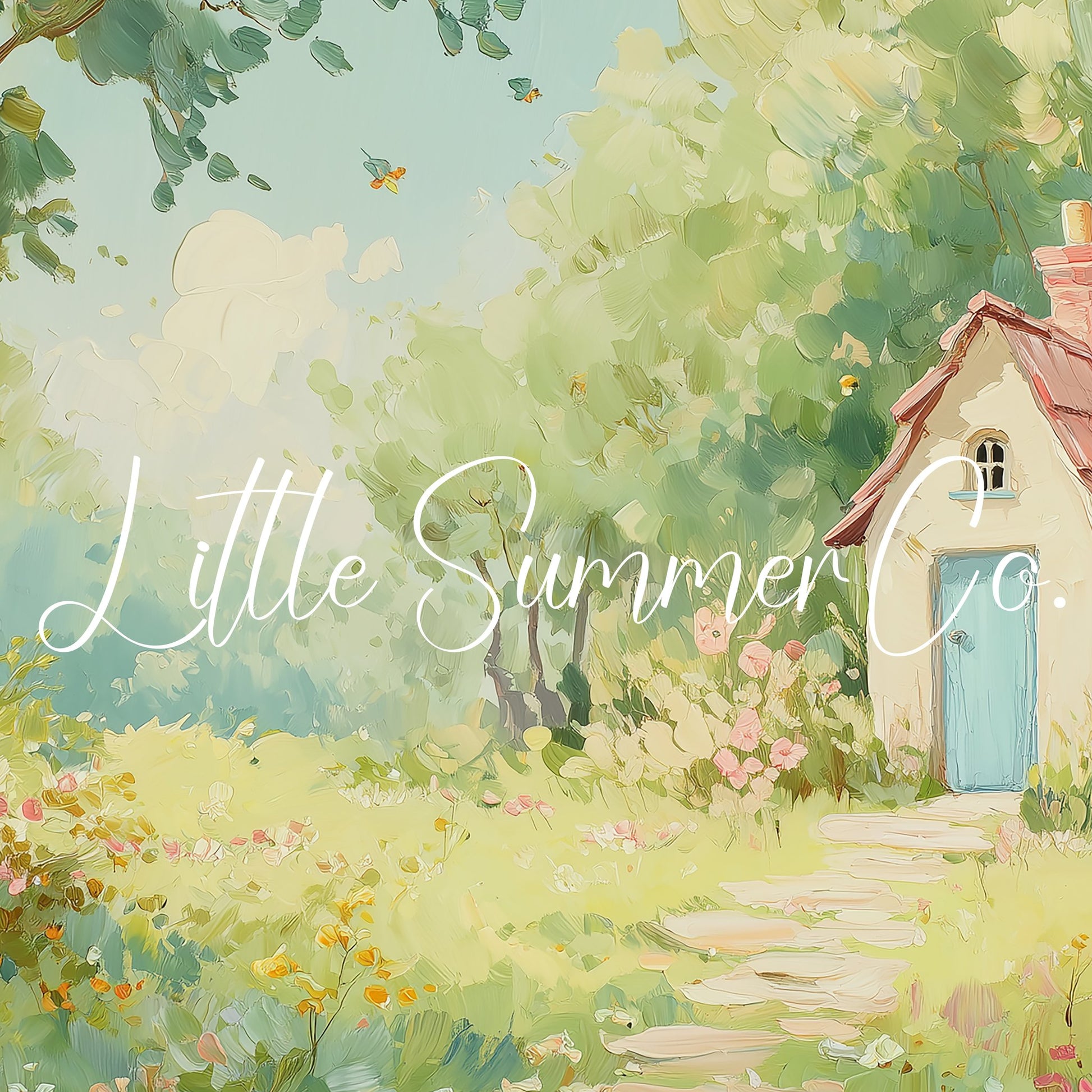 Cottage in Summer Garden Frame TV Art displayed on a TV